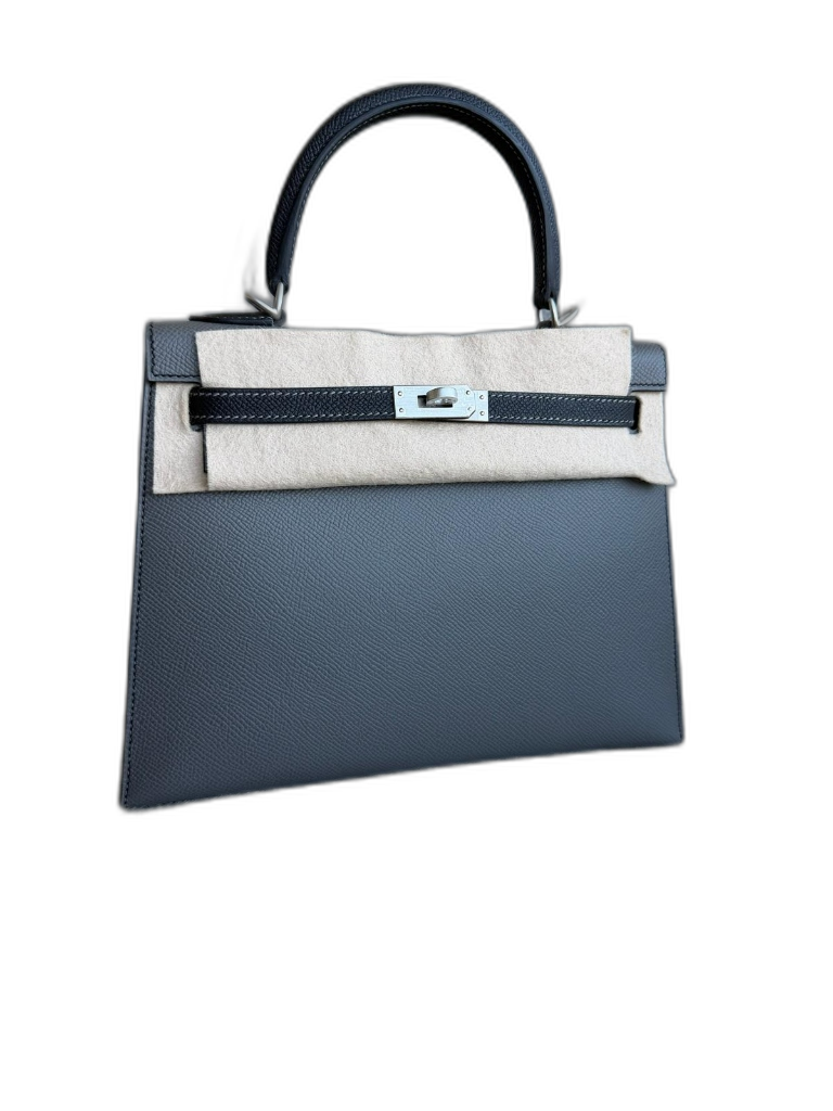 Hermès Kelly 25 Sellier Etain & Black Epsom Bi-Color